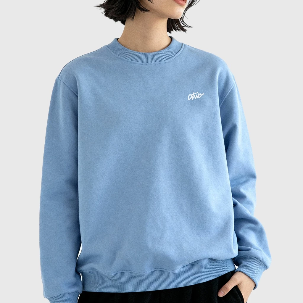 Basic Sweater Crewneck Casual - Sweater Cotton Premium Unisex Blue Back