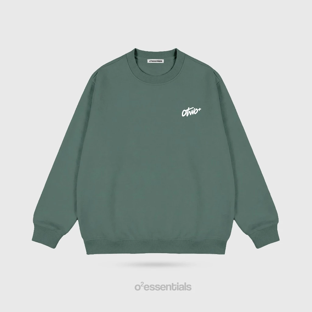 Basic Sweater Crewneck Casual - Sweater Cotton Premium Unisex Sage Front