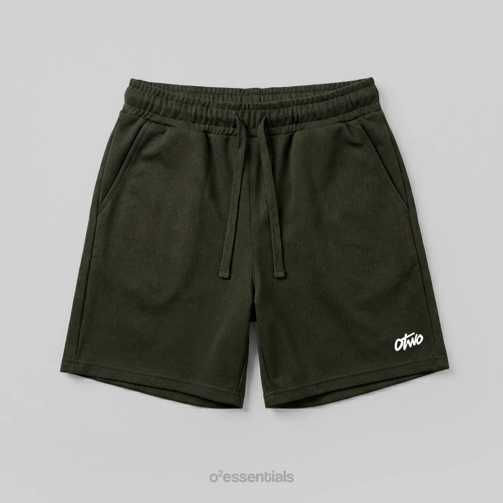 Block Shorts – Short Pants Unisex Premium Twill Dark Olive Front