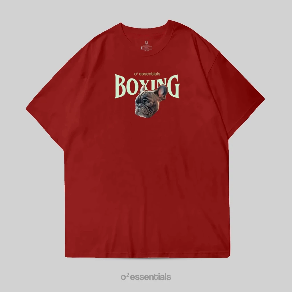 Oversized T-Shirt – Boxing Dog Maroon Front